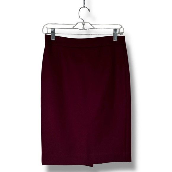 J. Crew Burgundy No. 2 Pencil 100% Wool Lined Pencil Skirt Size 0 - “Sundar” - Picture 1 of 16